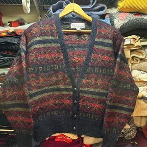 Vintage Milano Mohair Blend Patterned Multicolor Cardigan Sweater Women's Large
